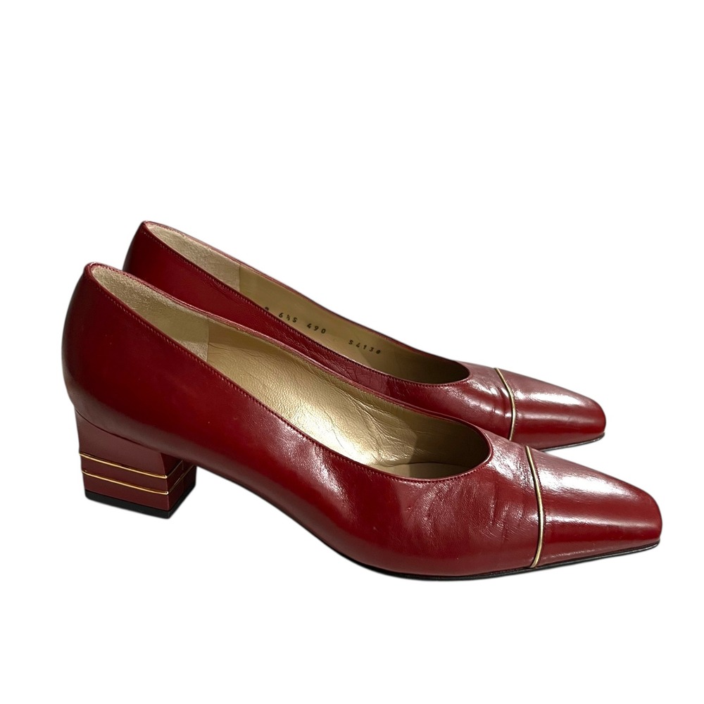 Vintage St. John Burgundy Leather Pumps Low Block Heel Made in Italy size 6.5 - Picture 5 of 10